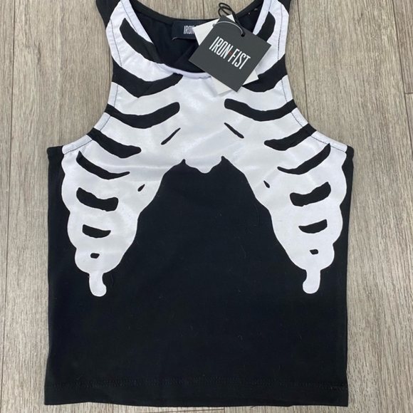 Iron Fist Skeleton Ribcage Cropped Tank Top - Picture 5 of 7